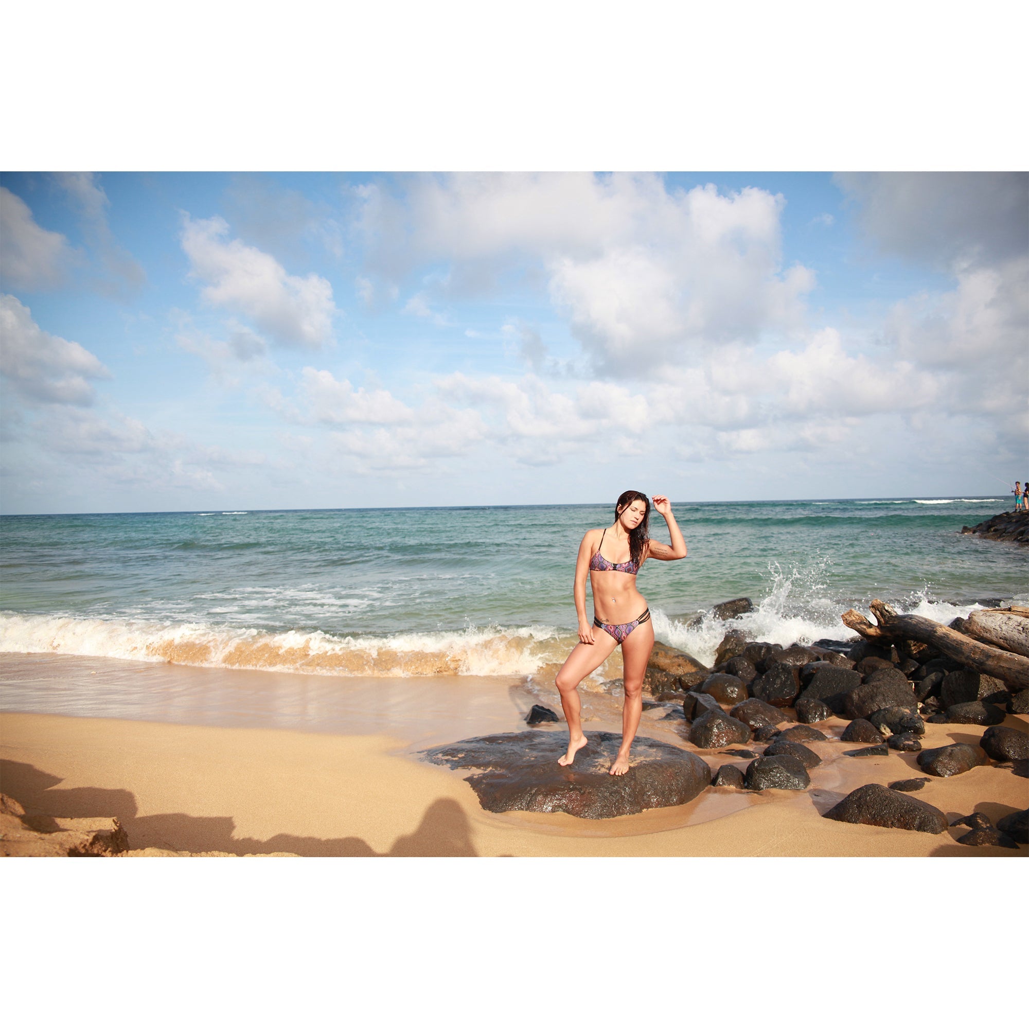 reversible sport bikini bottom california coverage moderate black tribal El Matador beach volleyball surfing Pepper Swimwear active beach lifestyle