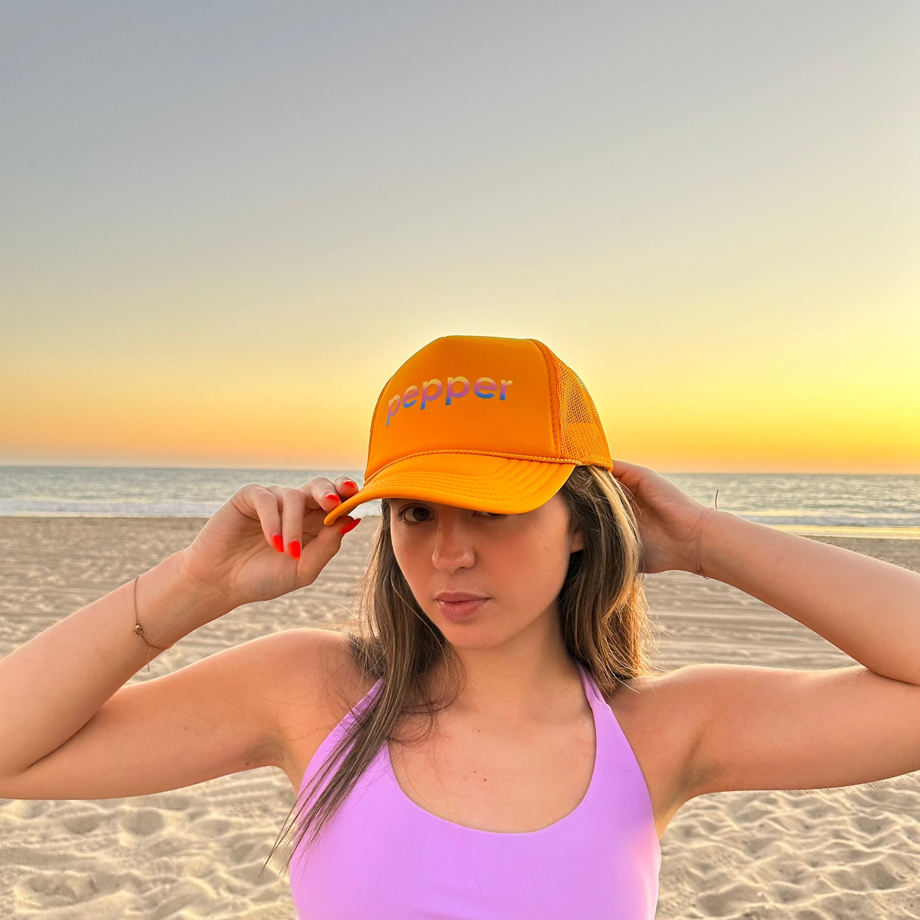 Purple Gradient Logo on Yellow Trucker Hat