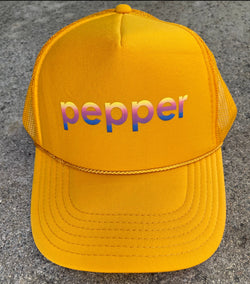 Purple Gradient Logo on Yellow Trucker Hat