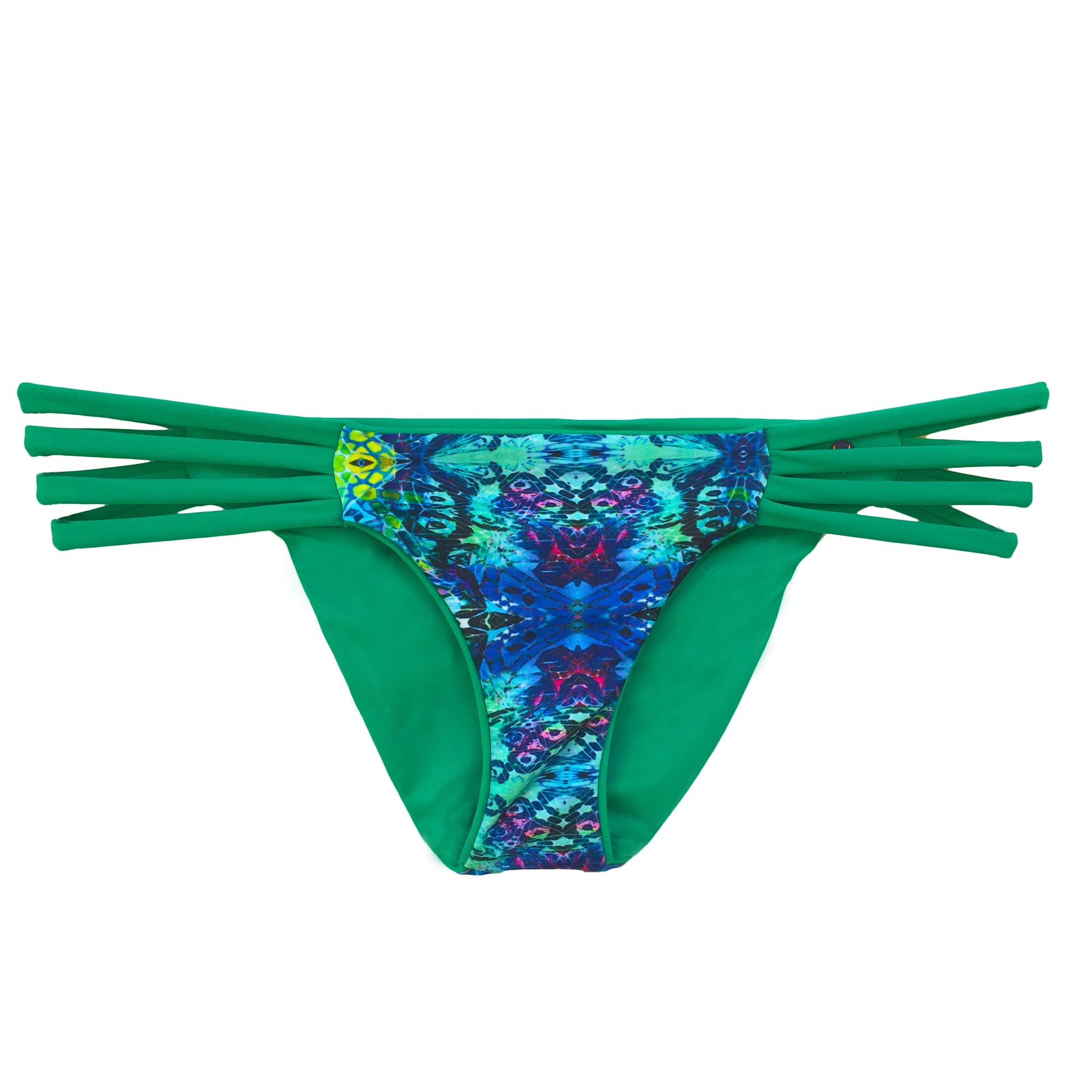 reversible sport bikini bottom california coverage moderate green blue tribal El Matador beach volleyball surfing Pepper Swimwear active beach lifestyle