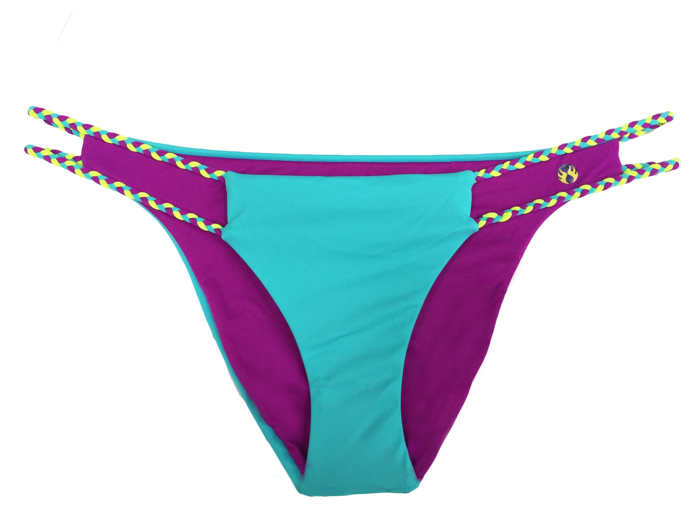 reversible sport bikini bottom Cabo turquoise fuchsia braid East beach volleyball surfing Pepper Swimwear active beach lifestyle
