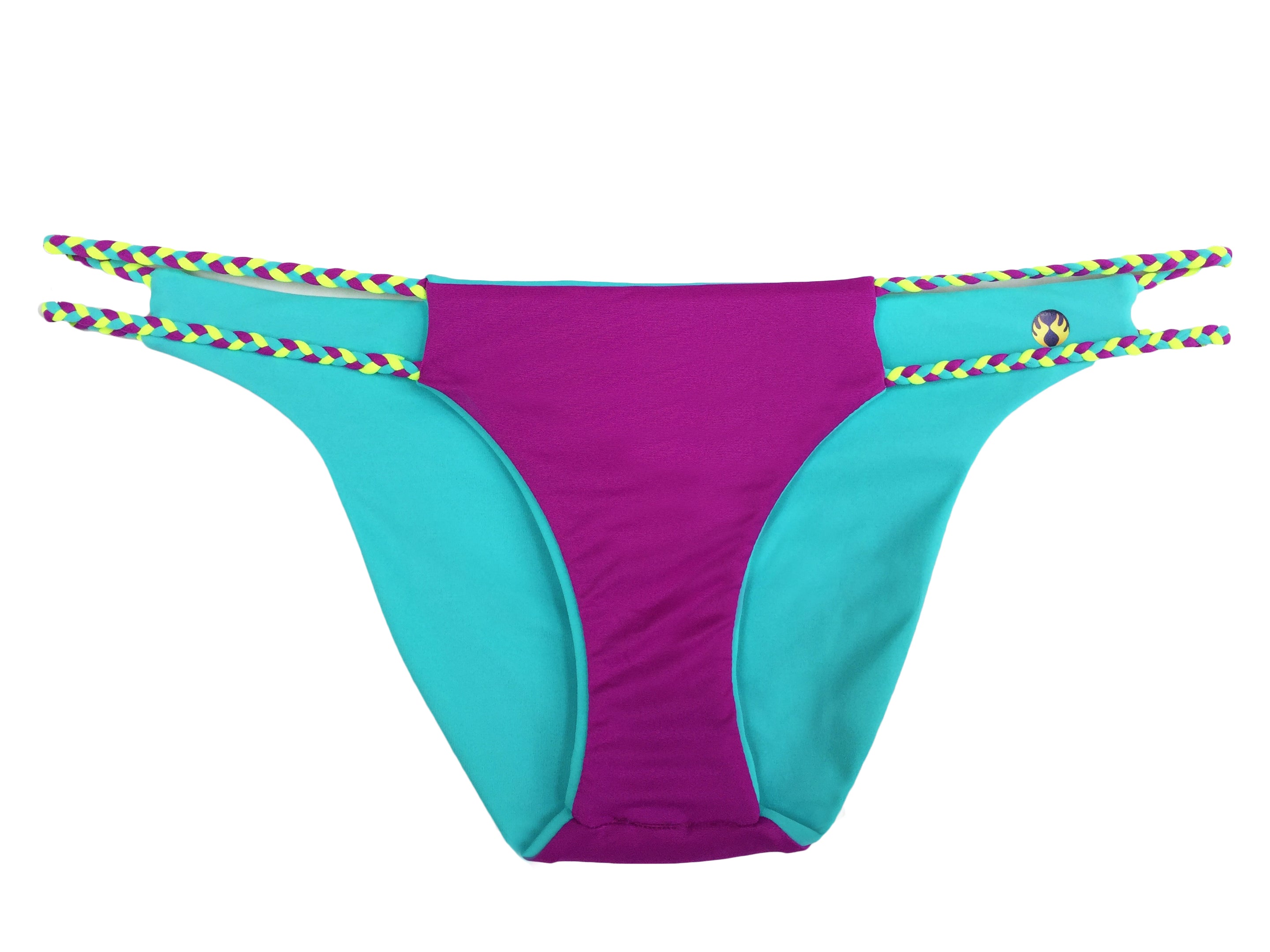 reversible sport bikini bottom Cabo turquoise fuchsia braid East beach volleyball surfing Pepper Swimwear active beach lifestyle