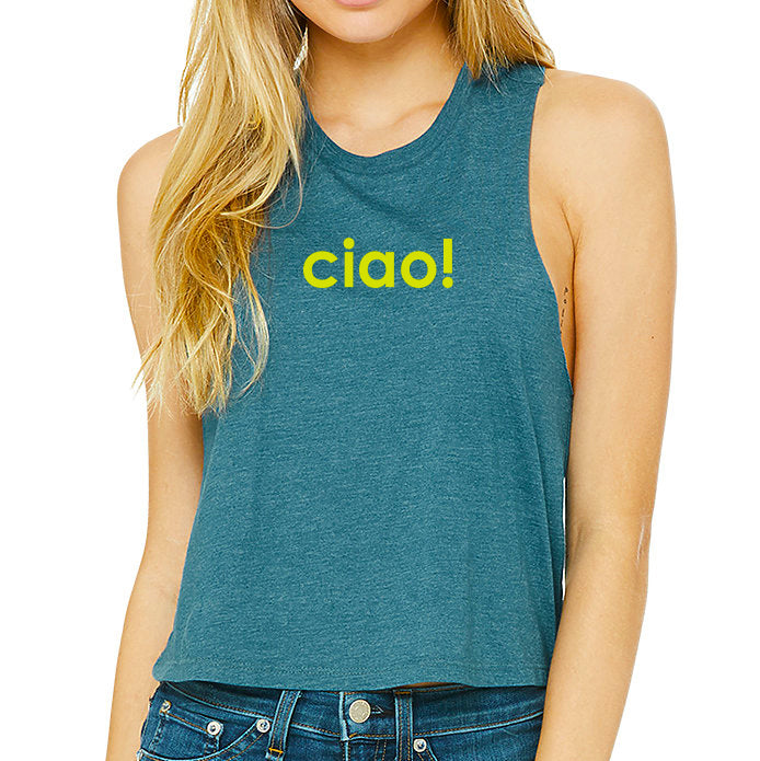 Pepper Swimwear ciao cropped racerback tank, flattering, stylish, for beach, yoga, gym, chill