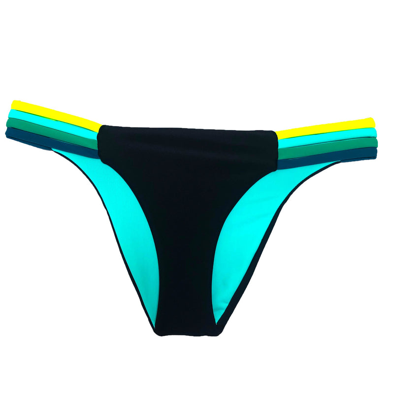 reversible sport bikini bottom california coverage black mint multicolor strap El Matador beach volleyball surfing Pepper Swimwear active beach lifestyle