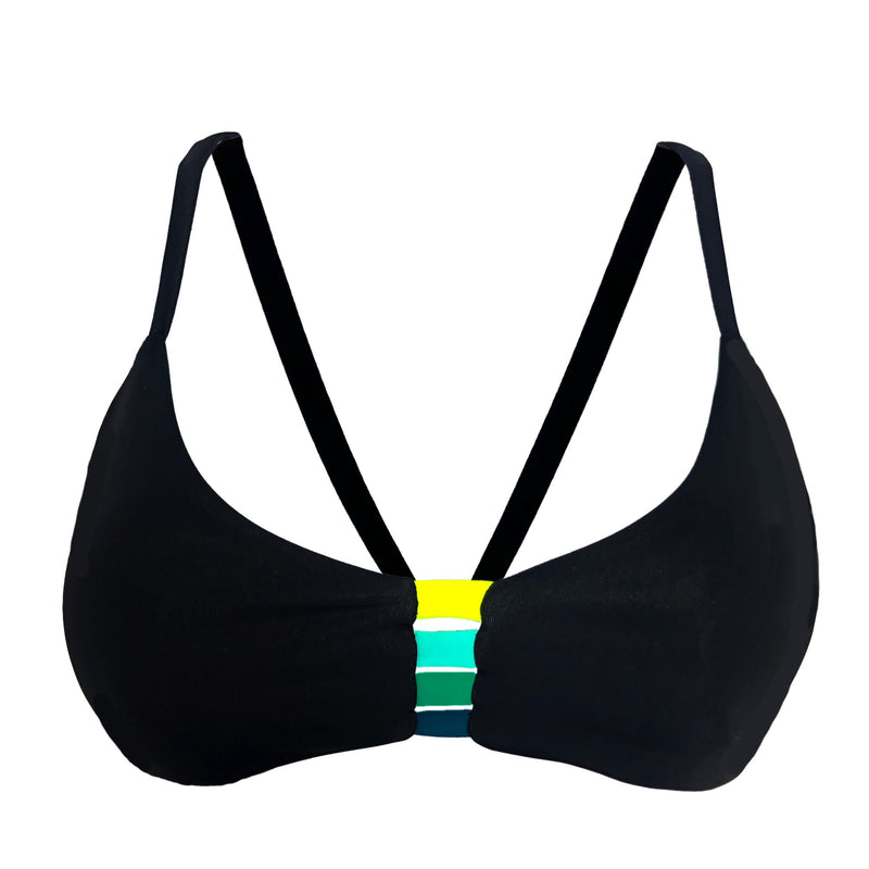 reversible bikini top v back sport athletic black mint multi color strap el matador beach volleyball surfing Pepper Swimwear