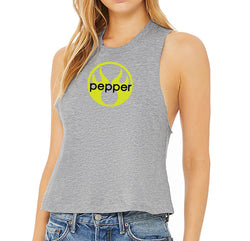 Pepper Swimwear graphic logo cropped racerback tank, flattering, stylish, for beach, yoga, gym, chill