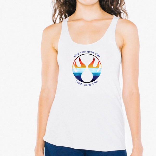 love your good vibe beach volleyball tribe womens racerback tank top cotton poly white beach volleyball holiday gift idea gift guide Pepper Swimwear athletic beach lifestyle