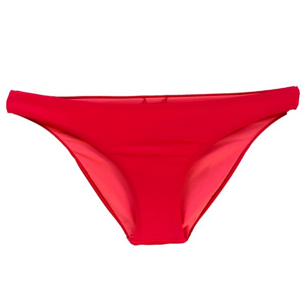reversible sport bikini bottom modest mid rise Sunset beach volleyball surfing Pepper Swimwear red reverses to coral