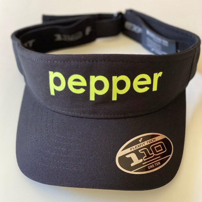 pepper sport visor black with neon yellow, elastic band, hook and loop closure