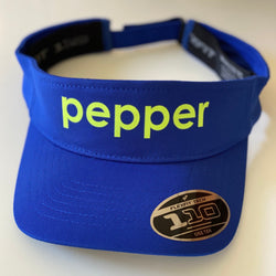 pepper sport visor royal with neon yellow, elastic band, hook and loop closure
