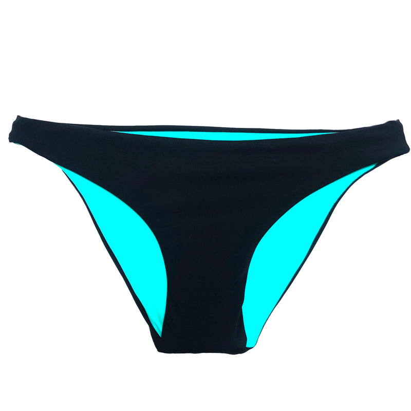 reversible sport bikini bottom modest mid rise black turquoise Sunset beach volleyball surfing Pepper Swimwear
