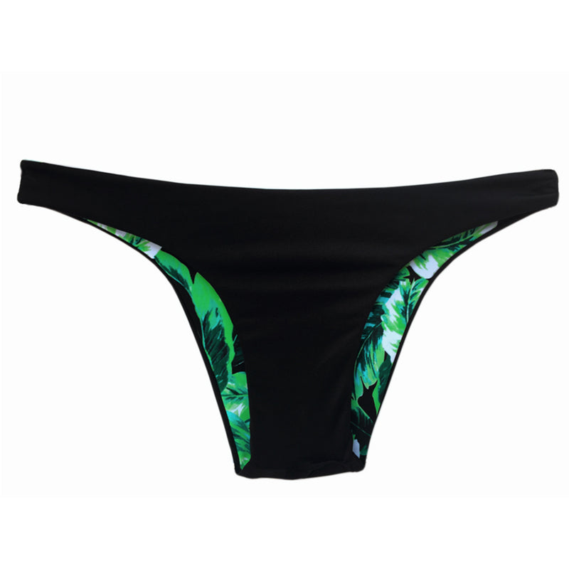 reversible sport bikini bottom cheeky black leaf mid rise Sunset beach volleyball surfing Pepper Swimwear