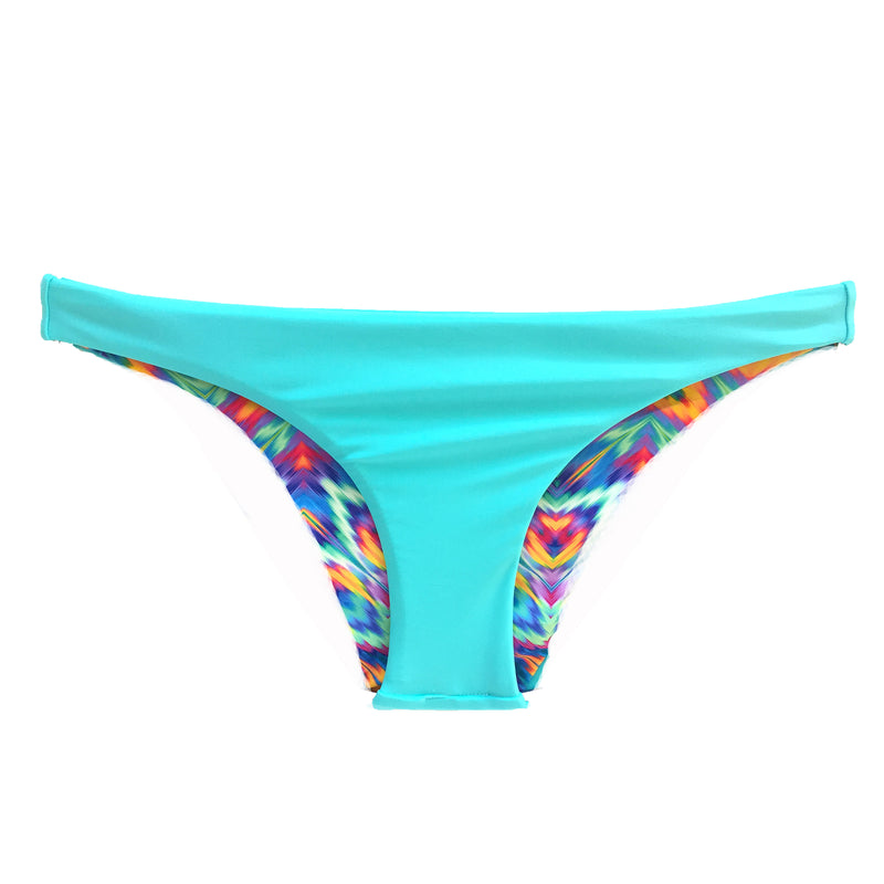 reversible sport bikini bottom cheeky Cabo blue turquoise feather mid rise Sunset beach volleyball surfing Pepper Swimwear