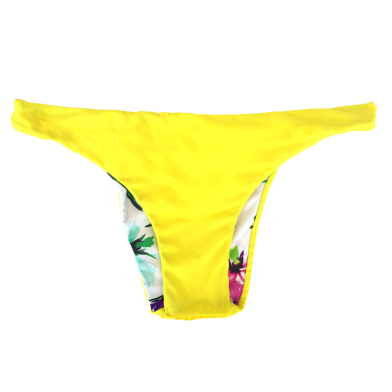 reversible sport bikini bottom cheeky yellow floral mid rise Sunset beach volleyball surfing Pepper Swimwear